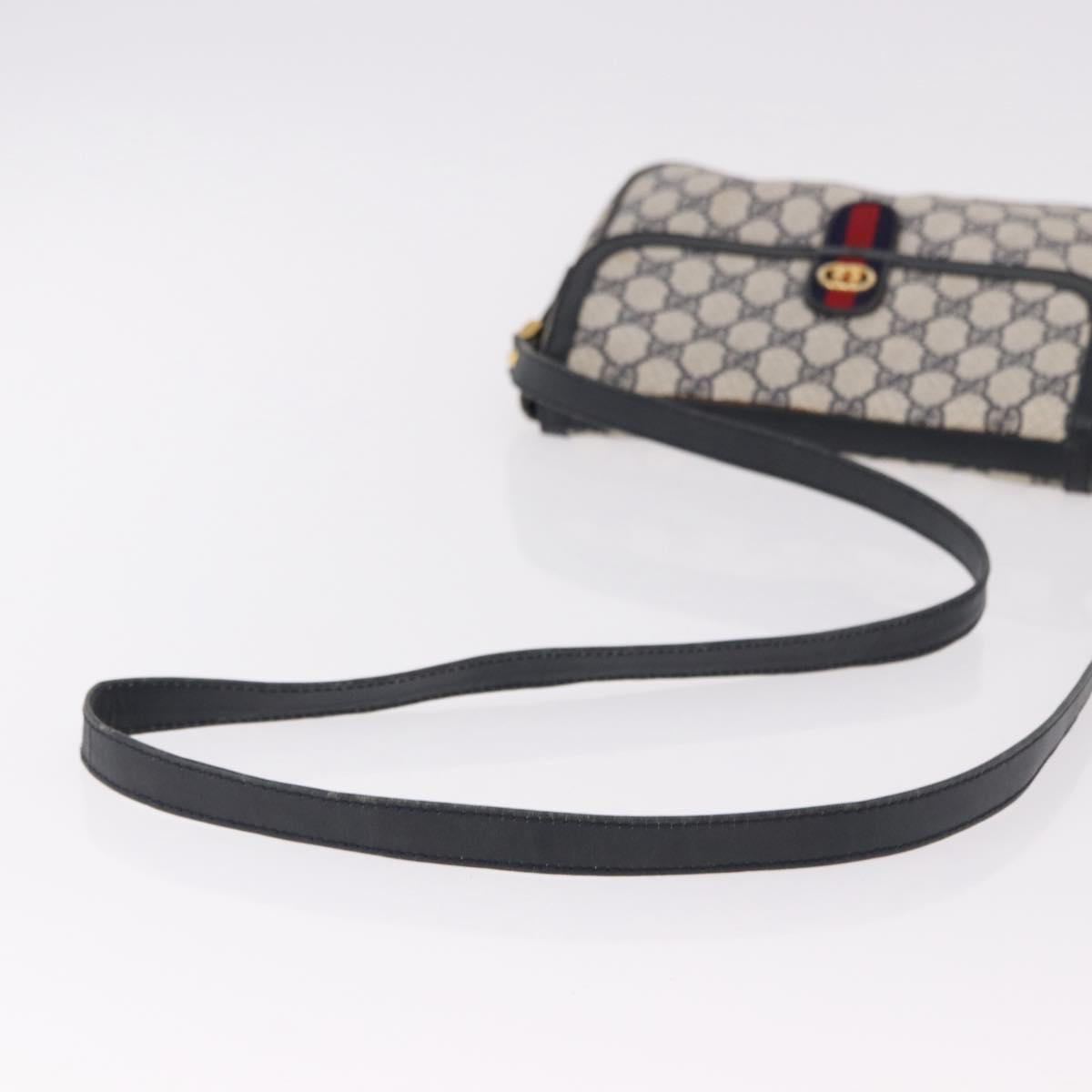 GUCCI GG Supreme Sherry Line Shoulder Bag PVC Navy Gold Auth 191923