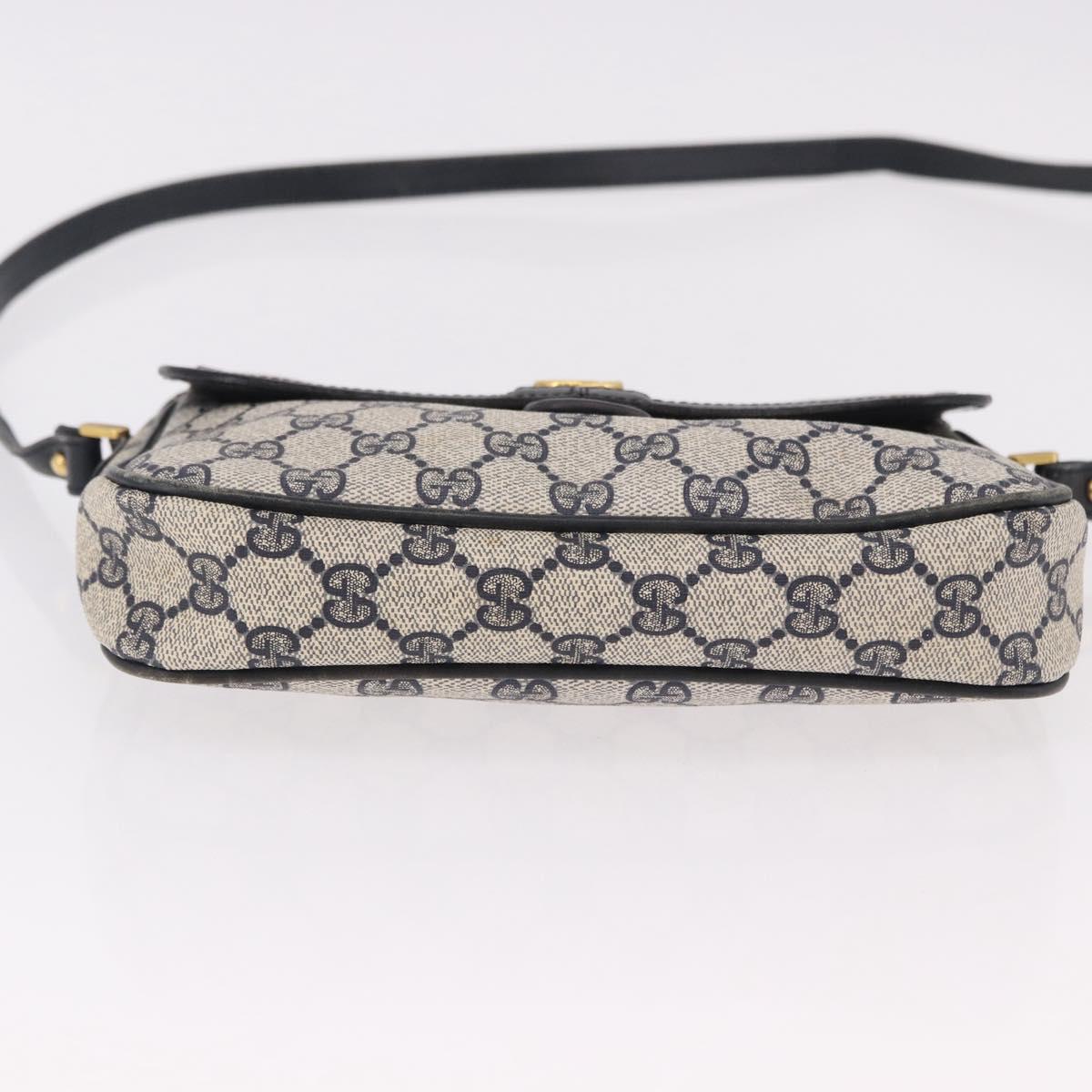 GUCCI GG Supreme Sherry Line Shoulder Bag PVC Navy Gold Auth 191923