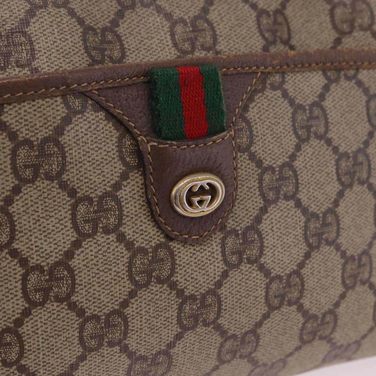 GUCCI GG Supreme Web Sherry Line Bag PVC Beige Gold 116 02 089 Auth 191925