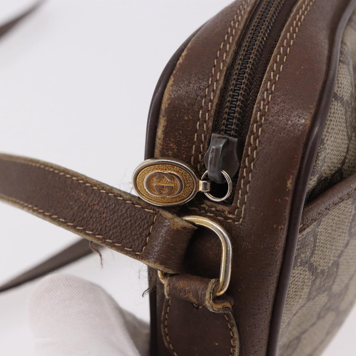 GUCCI GG Supreme Web Sherry Line Bag PVC Beige Gold 116 02 089 Auth 191925