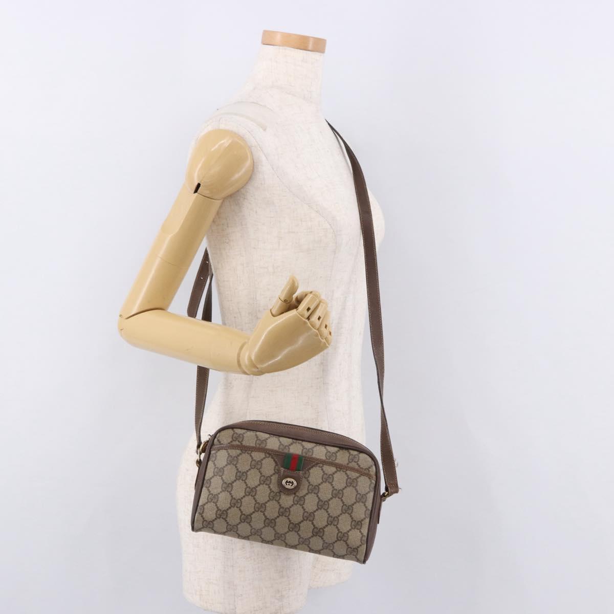 GUCCI GG Supreme Web Sherry Line Bag PVC Beige Gold 116 02 089 Auth 191925