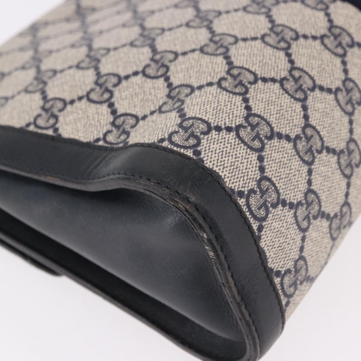 GUCCI GG Supreme Sherry Line Clutch Bag PVC Navy Gold Auth 191926