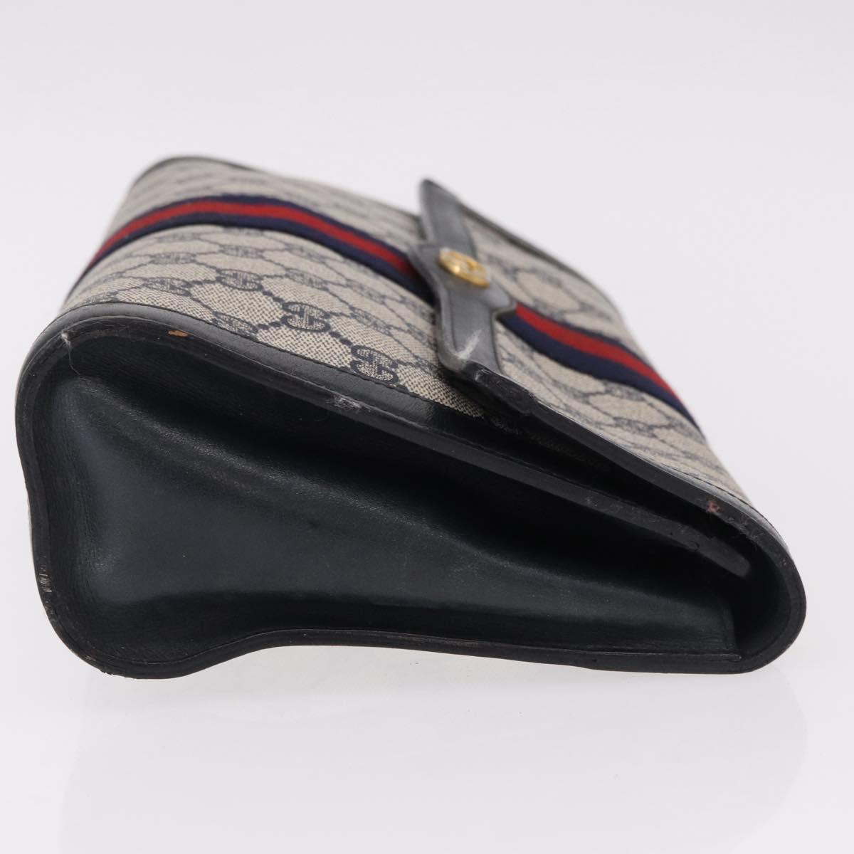 GUCCI GG Supreme Sherry Line Clutch Bag PVC Navy Gold Auth 191926