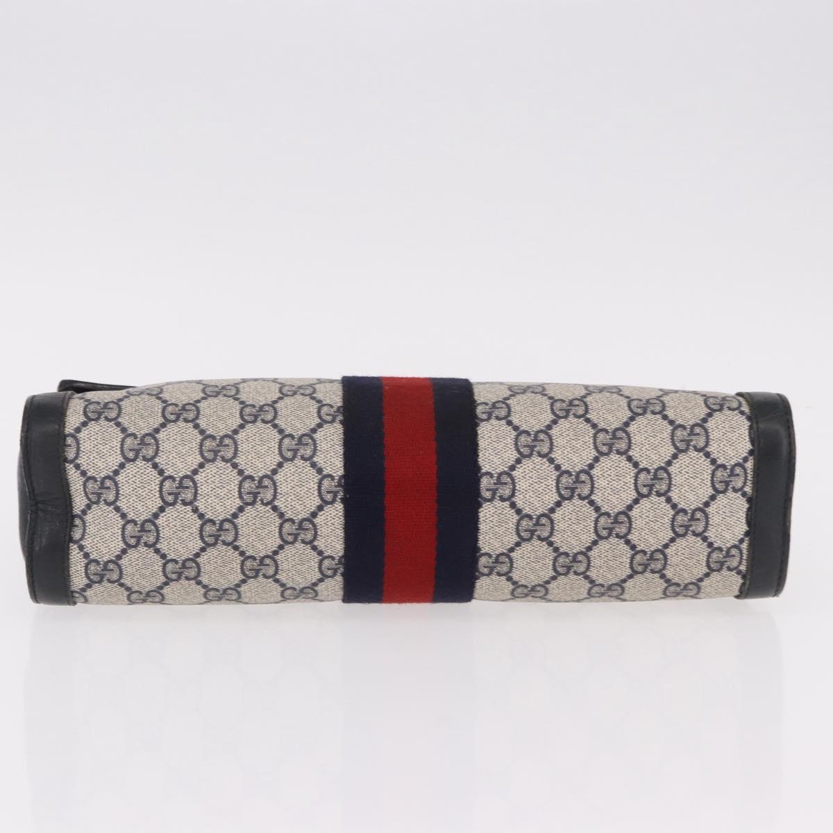 GUCCI GG Supreme Sherry Line Clutch Bag PVC Navy Gold Auth 191926