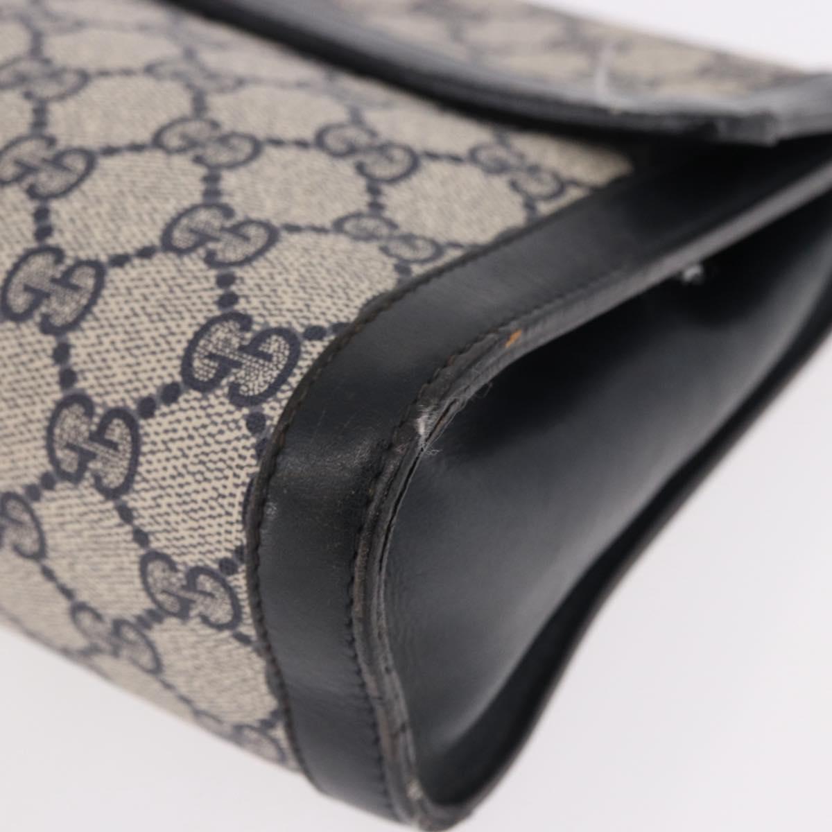 GUCCI GG Supreme Sherry Line Clutch Bag PVC Navy Gold Auth 191926