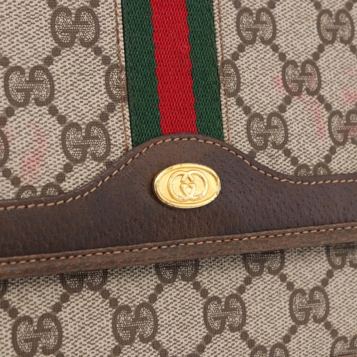 GUCCI GG Supreme Web Sherry Line Shoulder Bag PVC Beige Gold Auth 191927