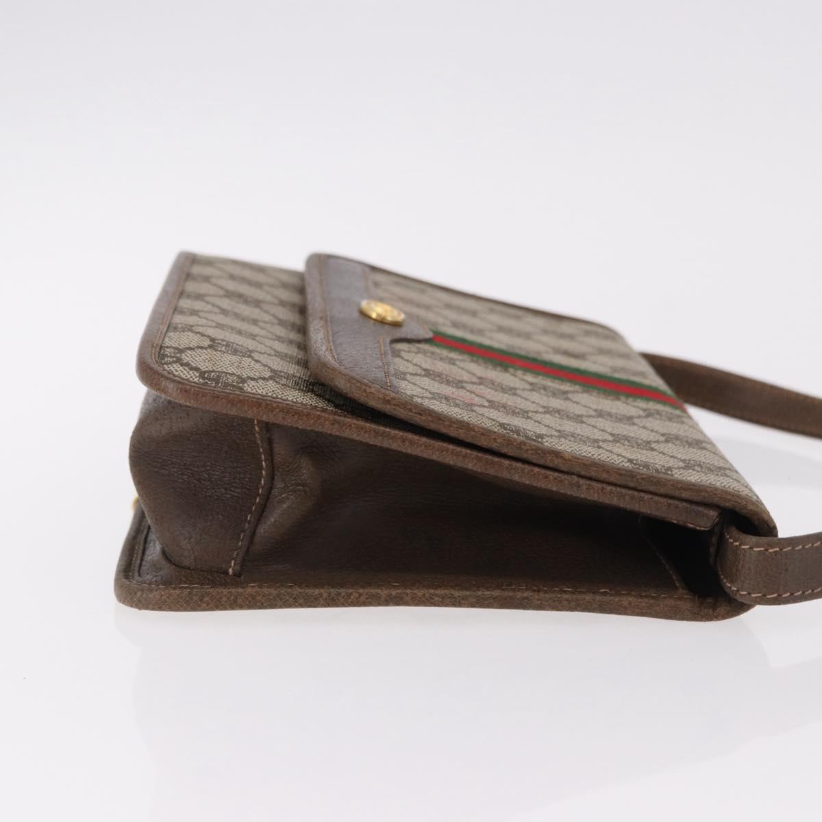 GUCCI GG Supreme Web Sherry Line Shoulder Bag PVC Beige Gold Auth 191927