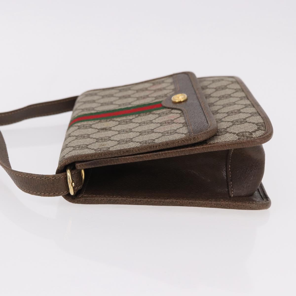GUCCI GG Supreme Web Sherry Line Shoulder Bag PVC Beige Gold Auth 191927