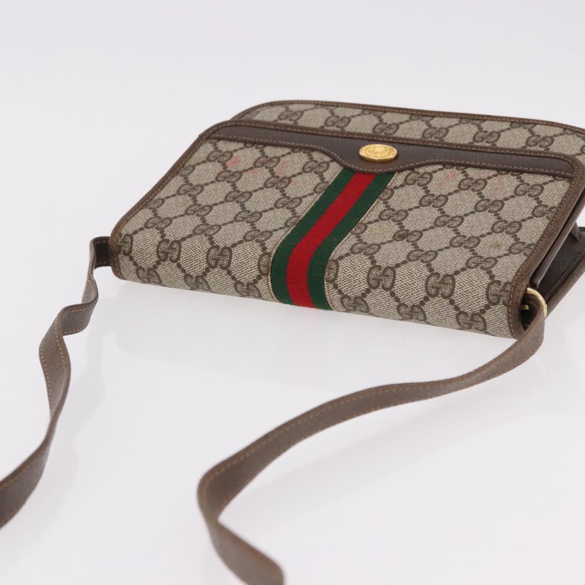 GUCCI GG Supreme Web Sherry Line Shoulder Bag PVC Beige Gold Auth 191927