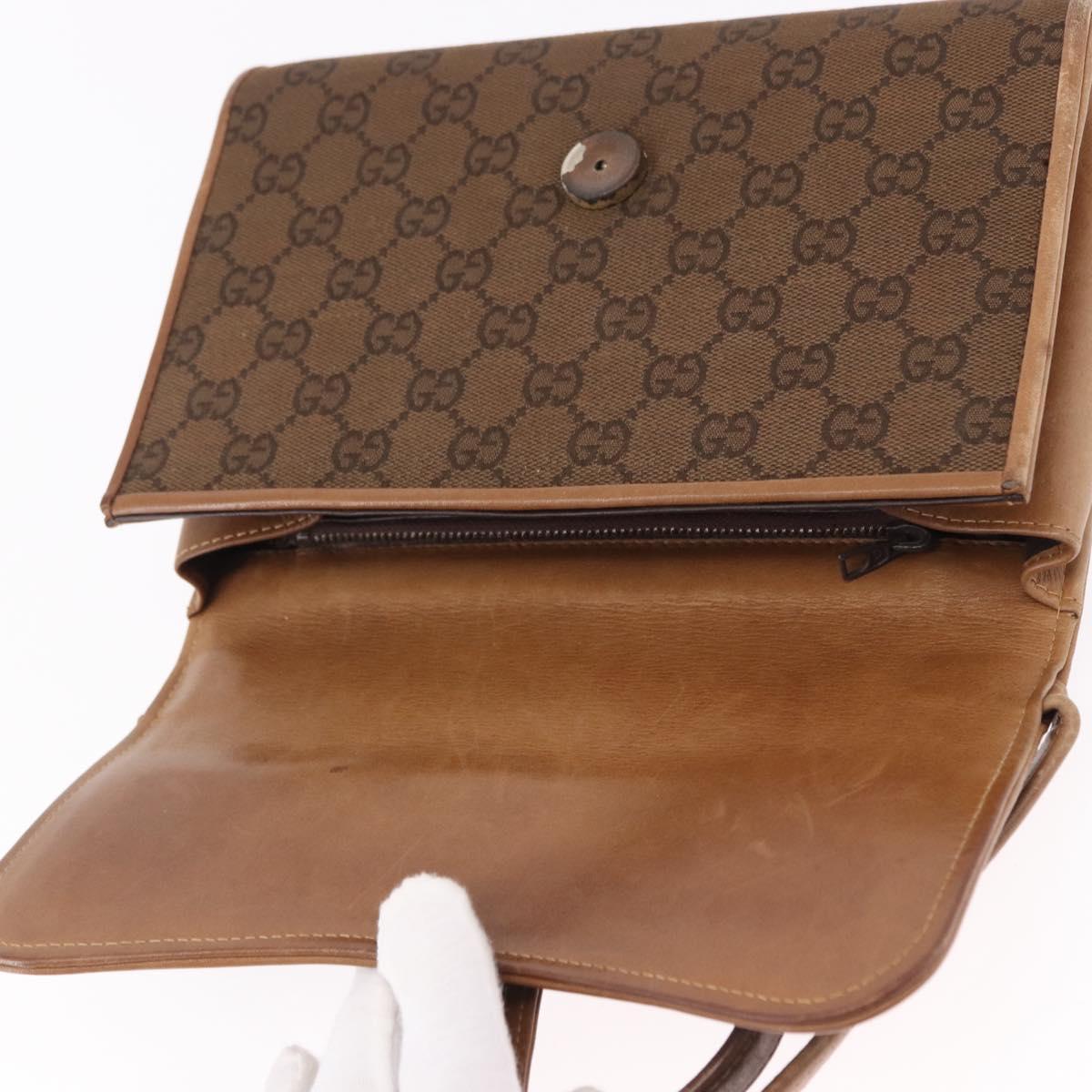 GUCCI GG Canvas Shoulder Bag Brown Gold Auth 191929