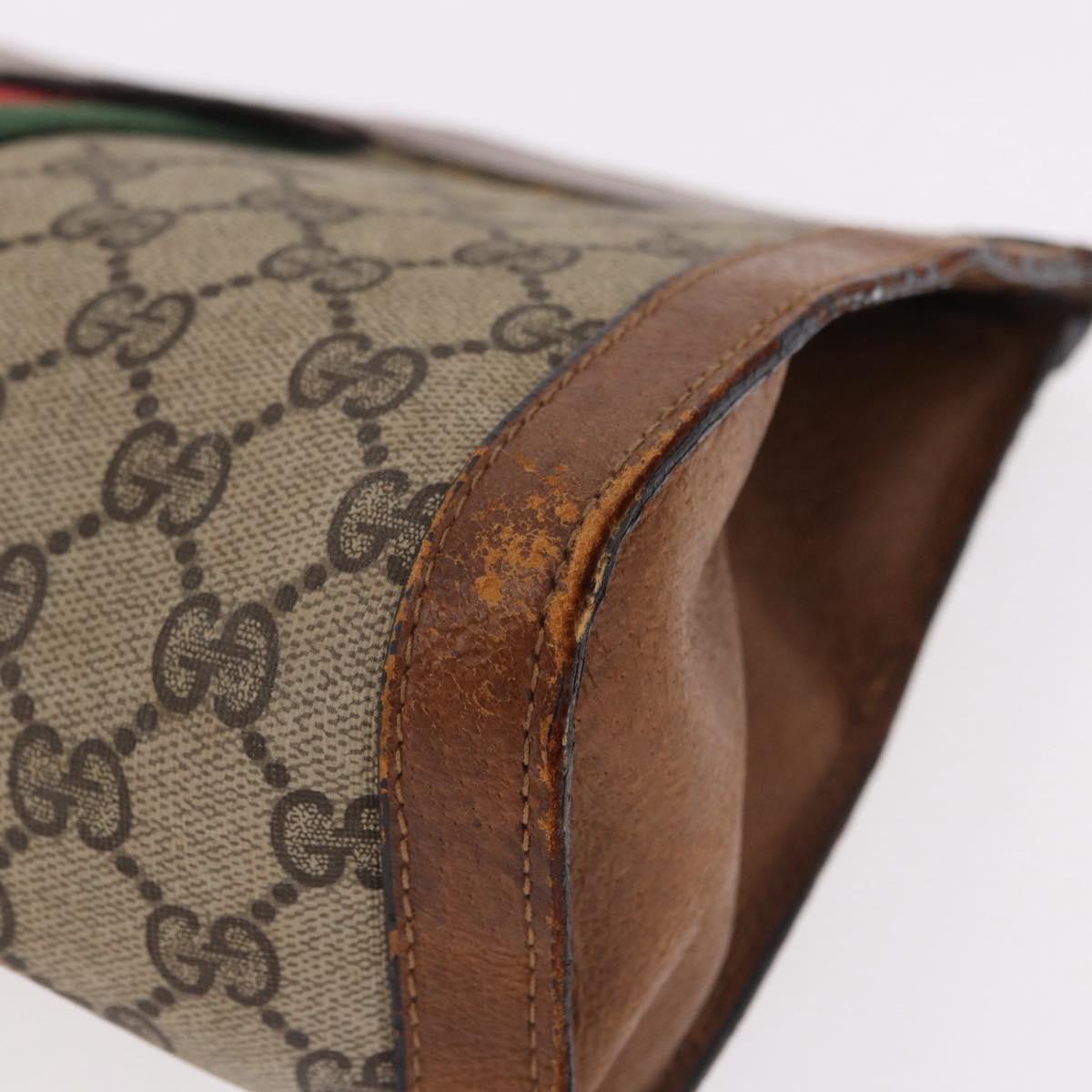 GUCCI GG Supreme Web Sherry Line Clutch Bag PVC Beige Auth 191932