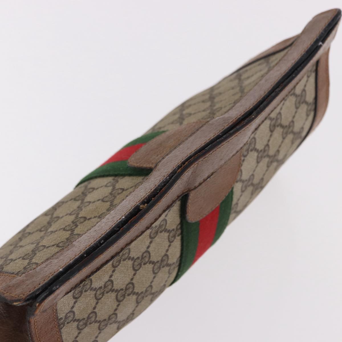 GUCCI GG Supreme Web Sherry Line Clutch Bag PVC Beige Auth 191932