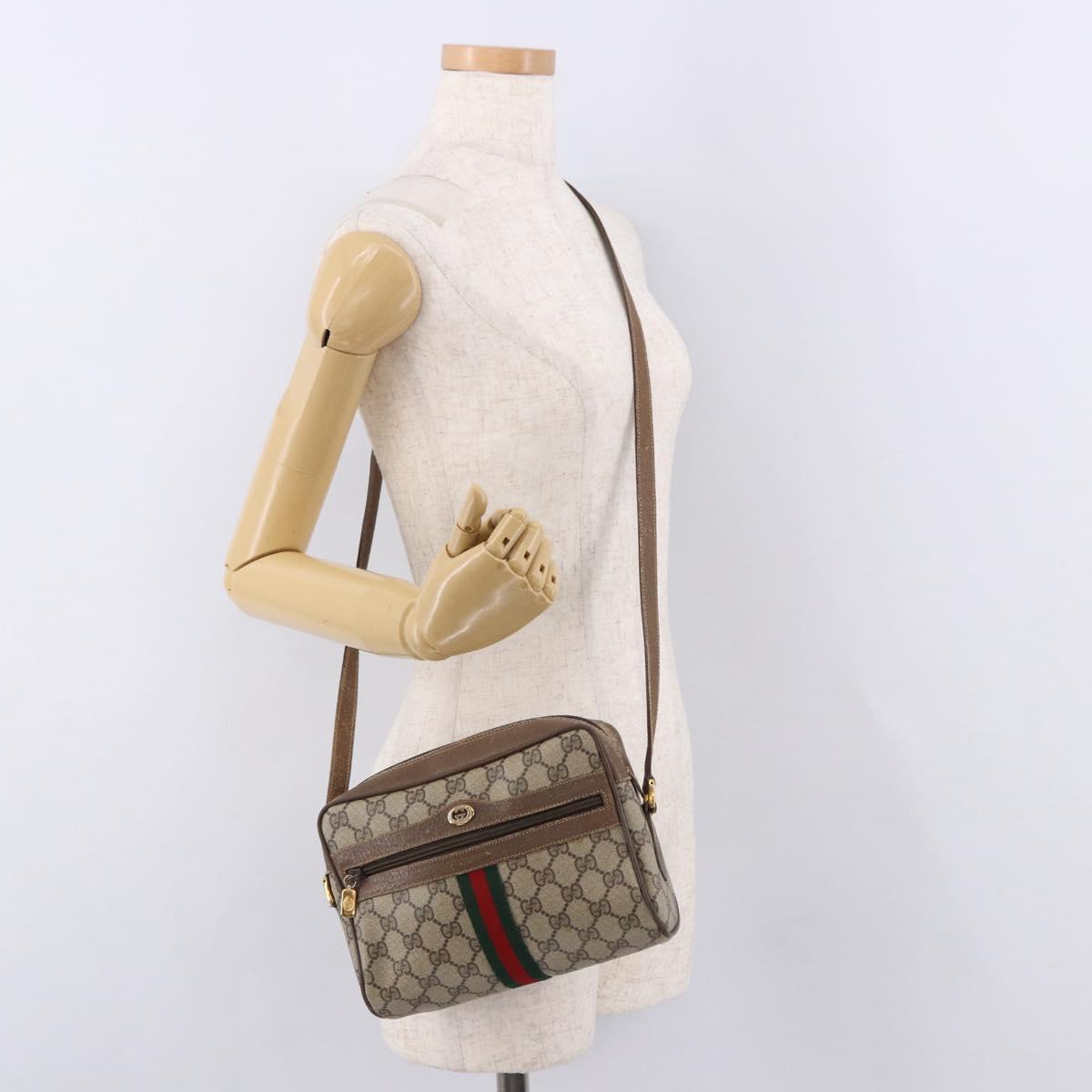 GUCCI GG Supreme Web Sherry Line Bag PVC Beige Gold 119 02 004 Auth 191933