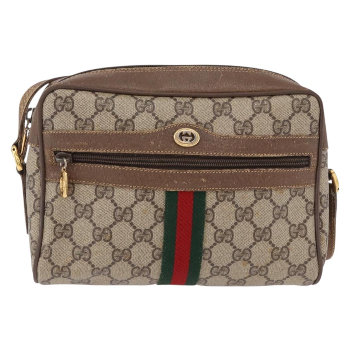 GUCCI GG Supreme Web Sherry Line Bag PVC Beige Gold 119 02 004 Auth 191933