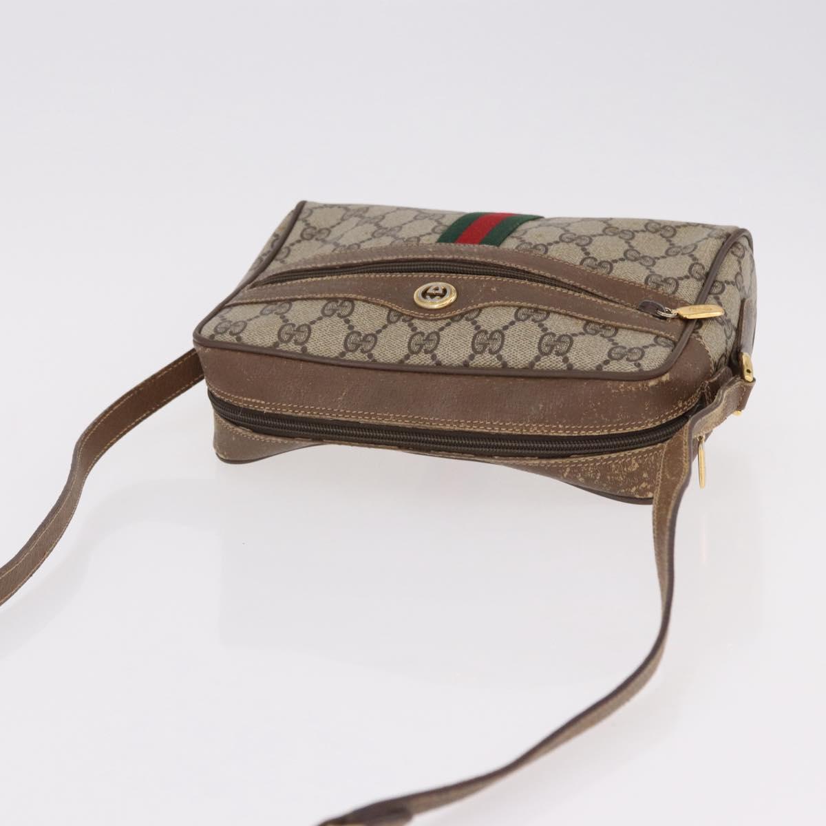 GUCCI GG Supreme Web Sherry Line Bag PVC Beige Gold 119 02 004 Auth 191933