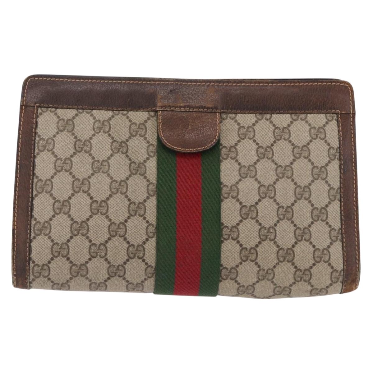 GUCCI GG Supreme Web Sherry Line Clutch Bag PVC Beige 37 014 2125 Auth 191934