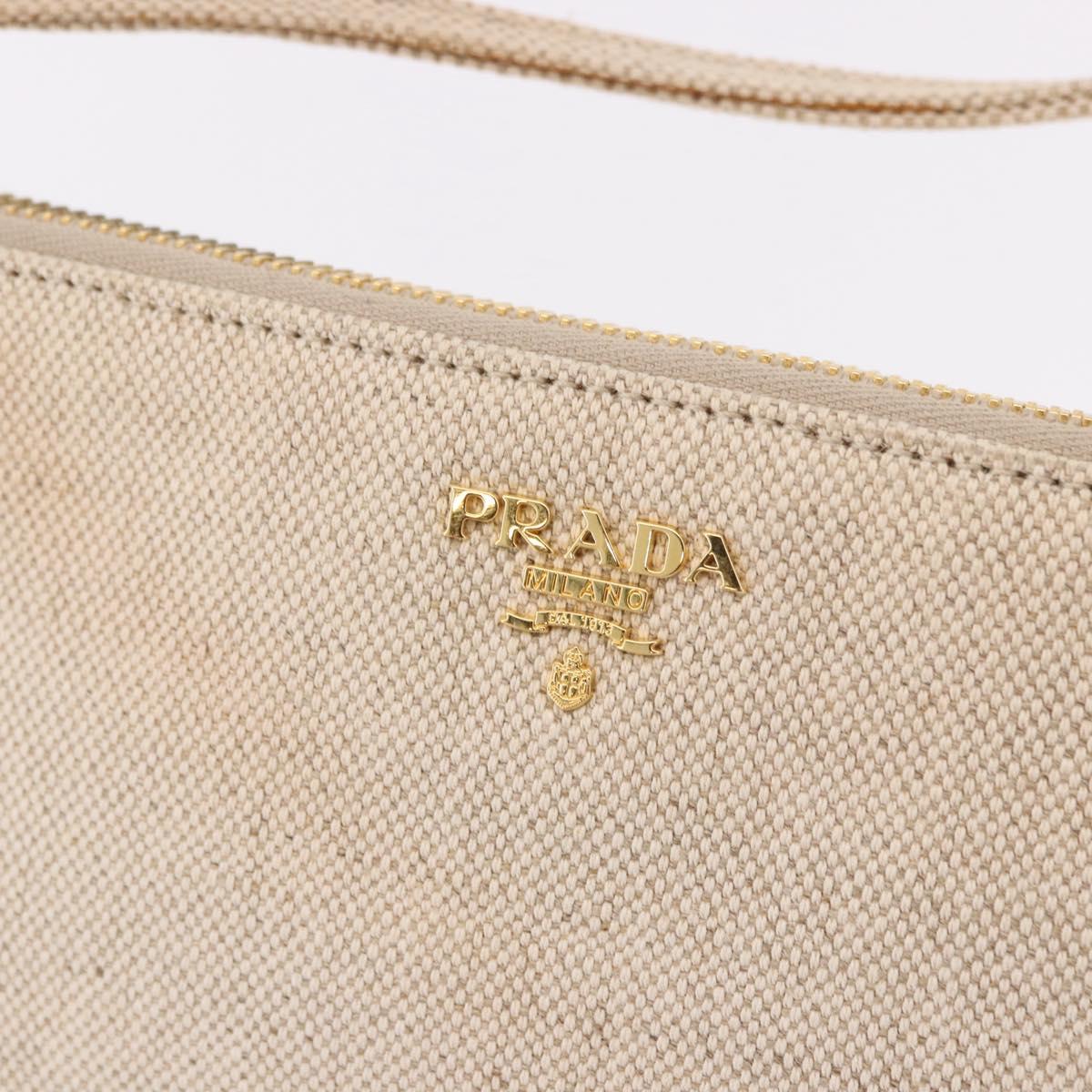 PRADA Hand Bag Canvas Beige Gold Auth 191935