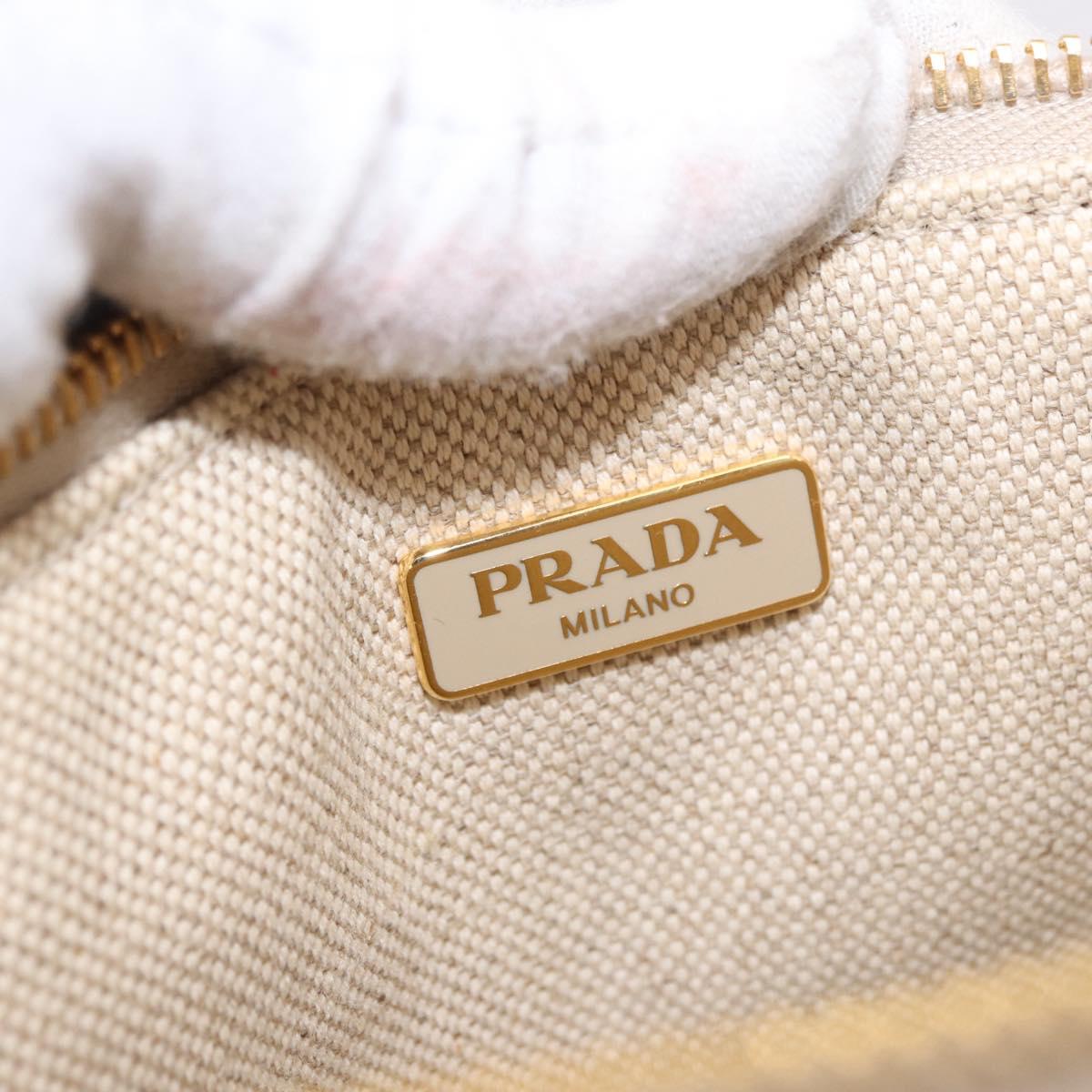 PRADA Hand Bag Canvas Beige Gold Auth 191935