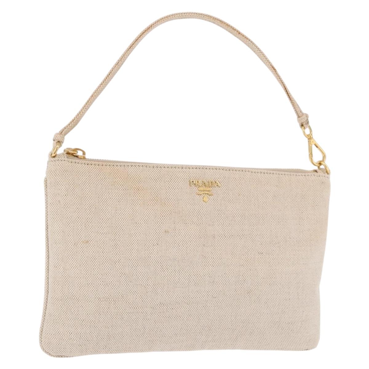 PRADA Hand Bag Canvas Beige Gold Auth 191935
