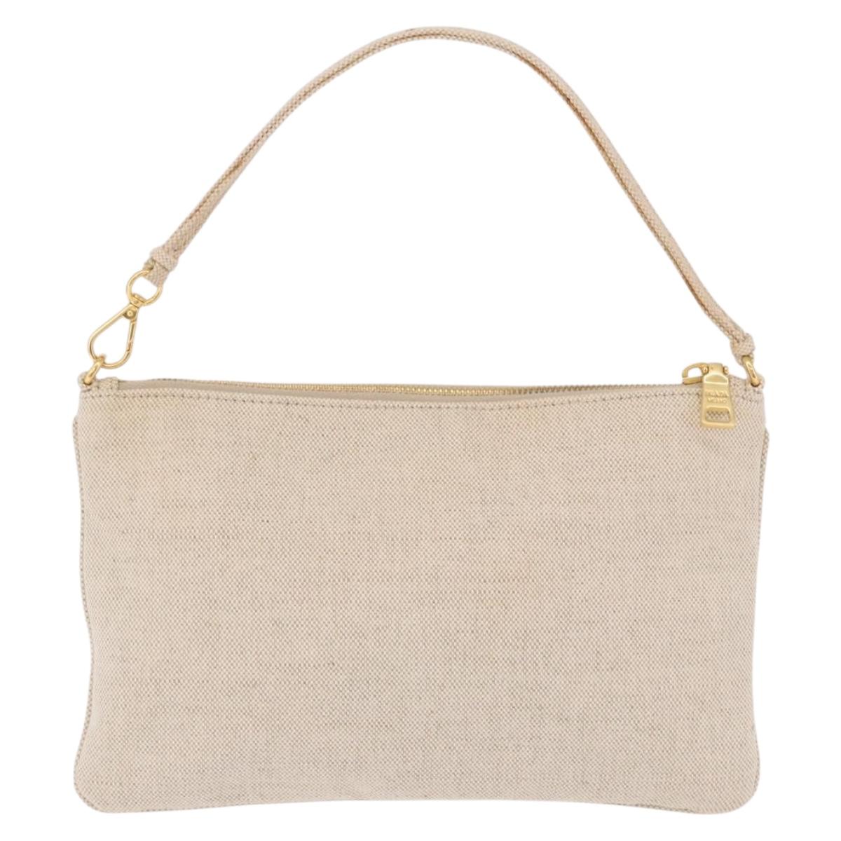 PRADA Hand Bag Canvas Beige Gold Auth 191935