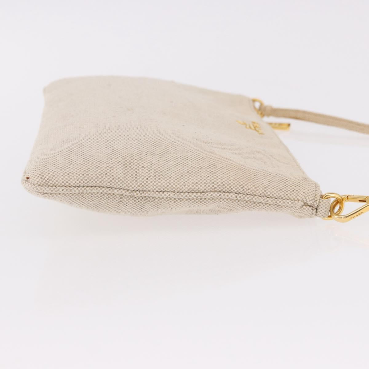 PRADA Hand Bag Canvas Beige Gold Auth 191935