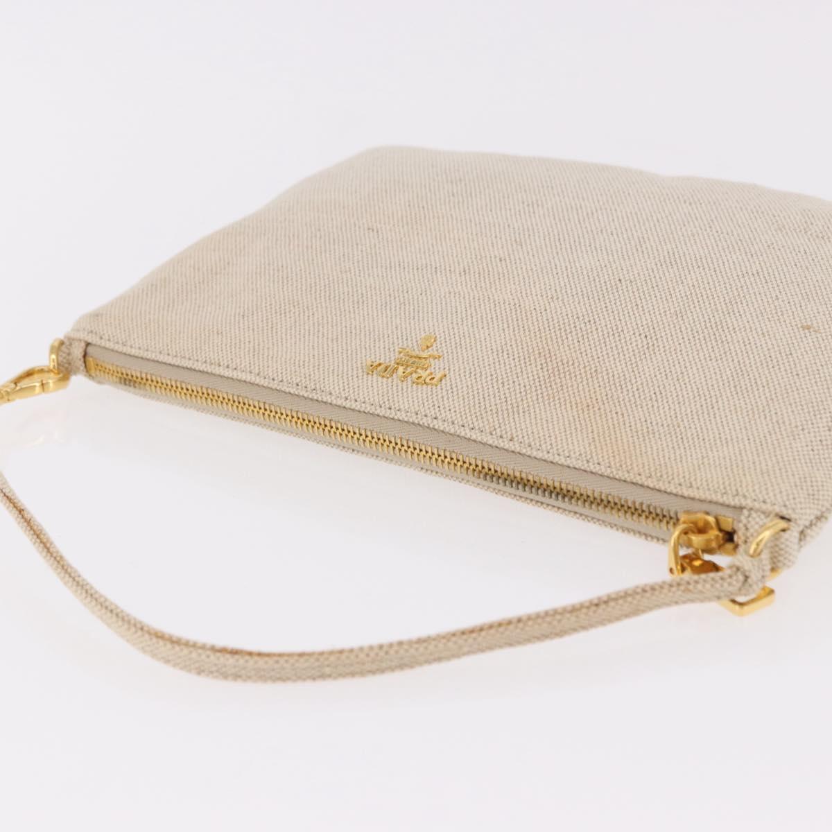 PRADA Hand Bag Canvas Beige Gold Auth 191935