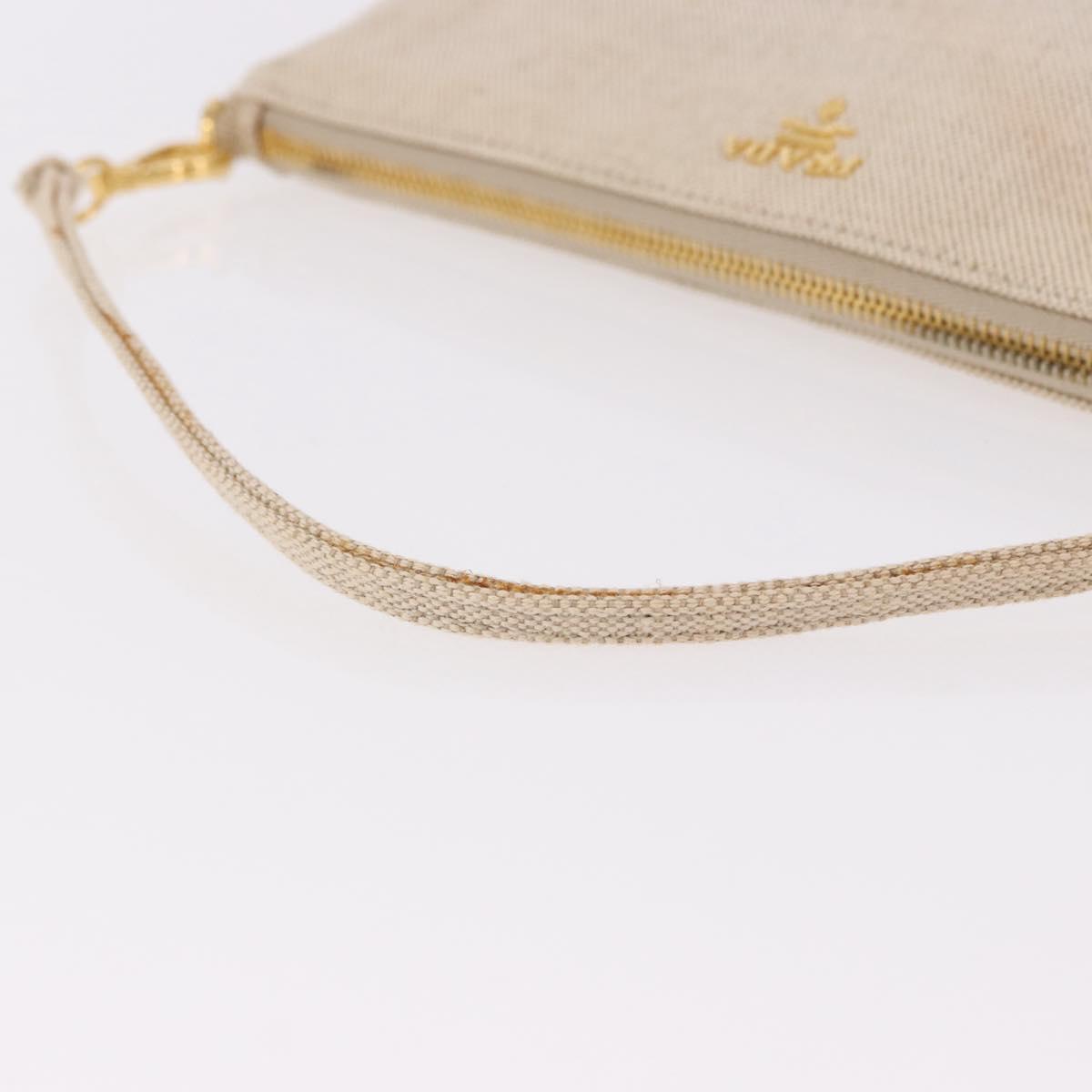 PRADA Hand Bag Canvas Beige Gold Auth 191935
