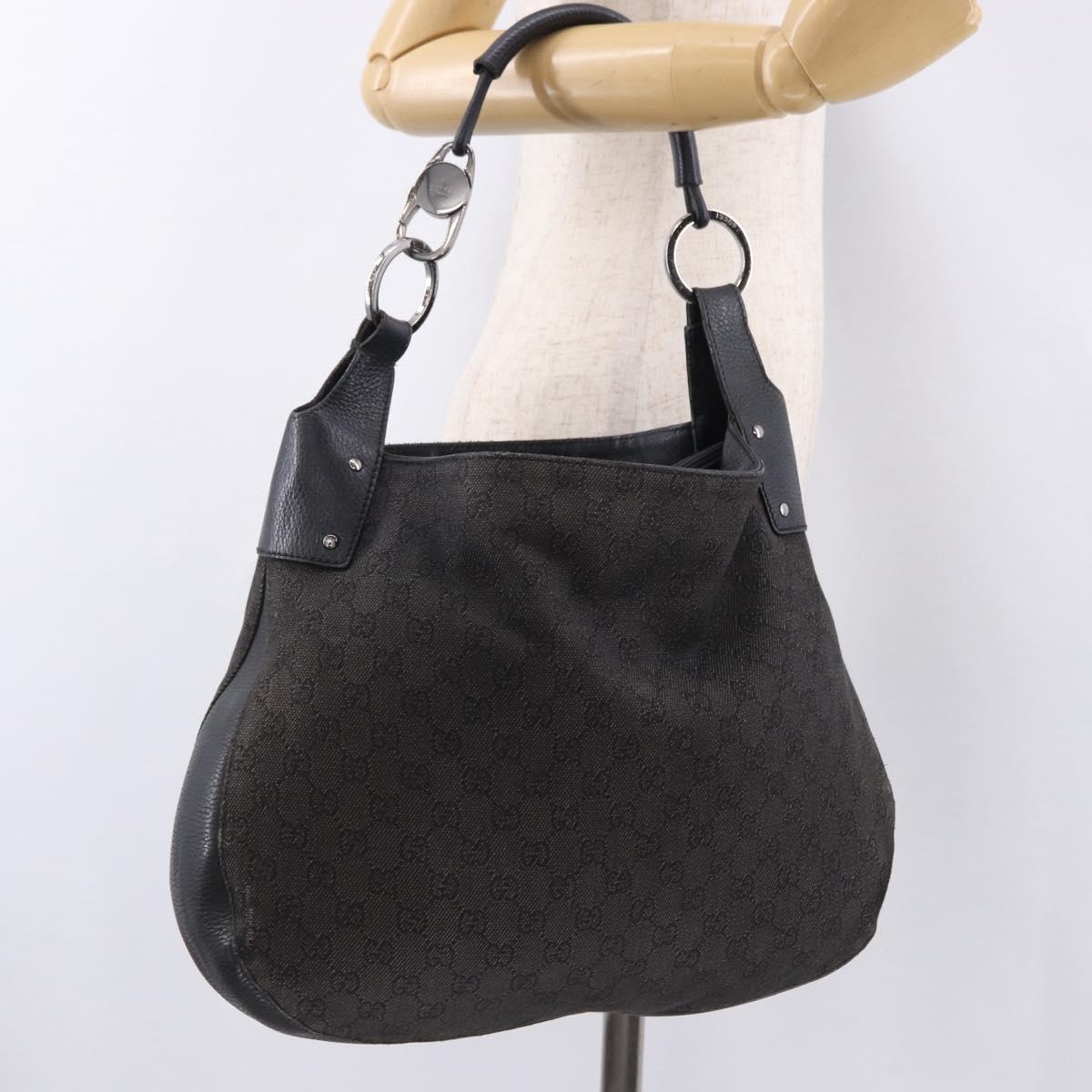 GUCCI GG Canvas Hand Bag Outlet Black Silver 179777 Auth 191936