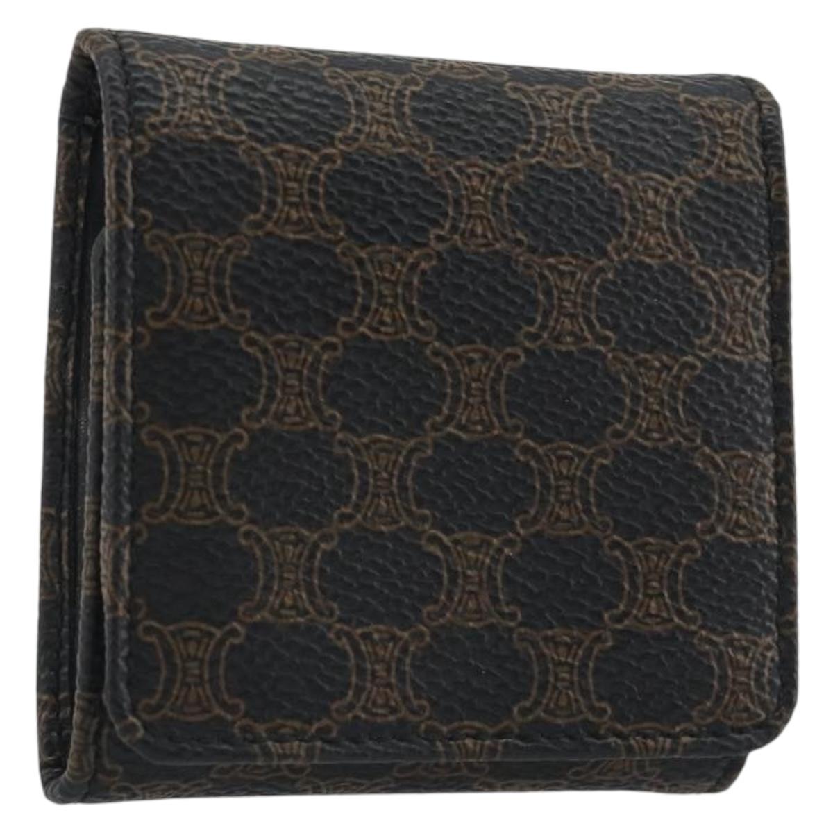 CELINE Macadam Canvas Coin Purse PVC Leather Black Gold Auth 191960V