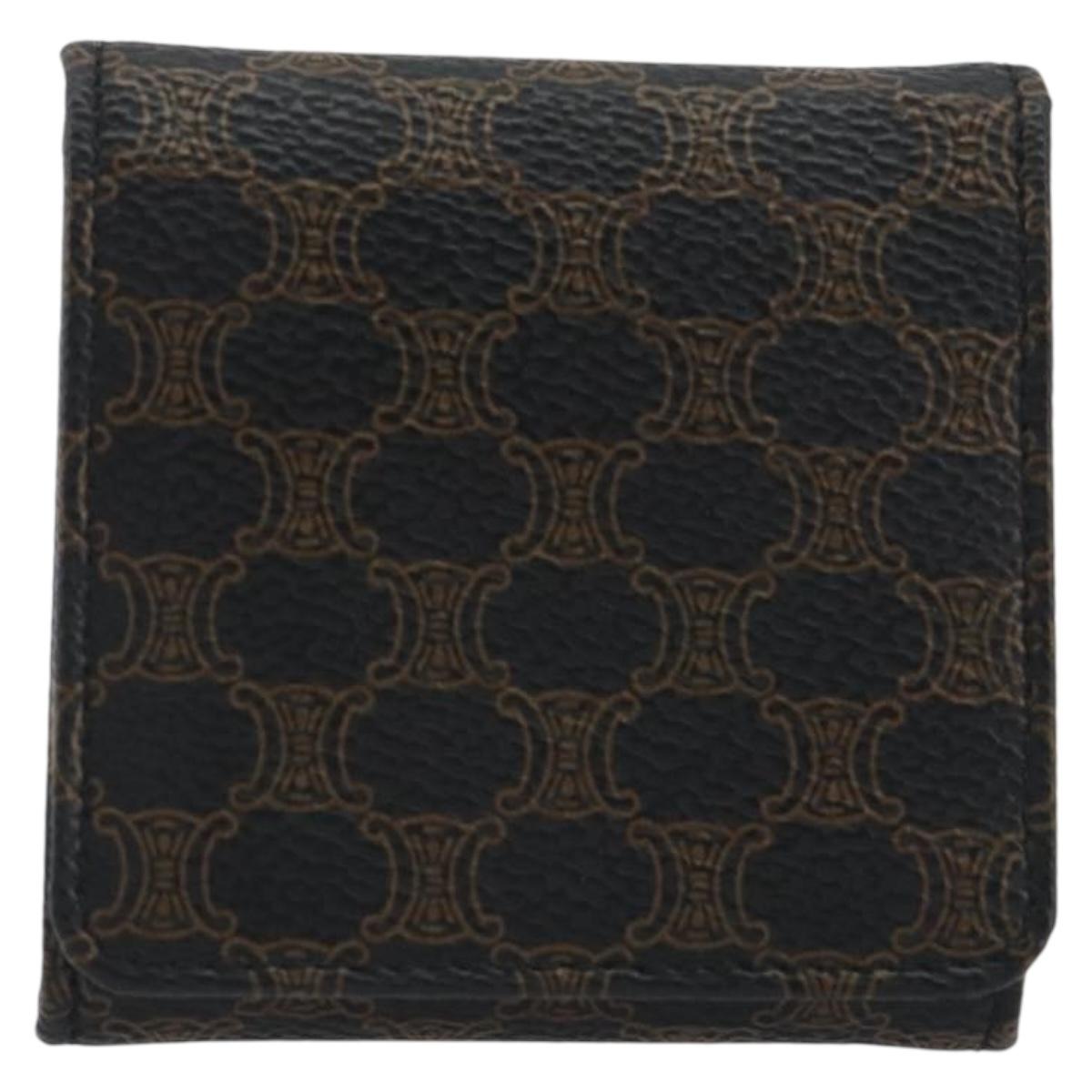 CELINE Macadam Canvas Coin Purse PVC Leather Black Gold Auth 191960V