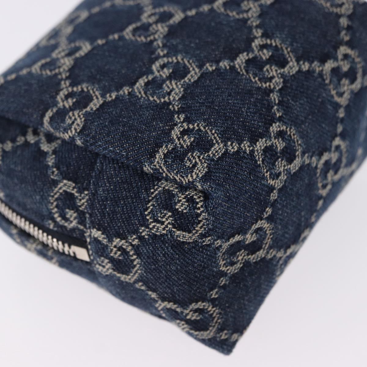 GUCCI GG Canvas Pouch Denim Blue Silver 875800 Auth 191961V