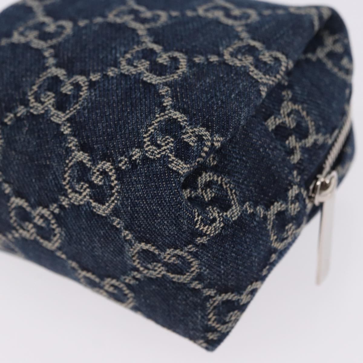 GUCCI GG Canvas Pouch Denim Blue Silver 875800 Auth 191961V