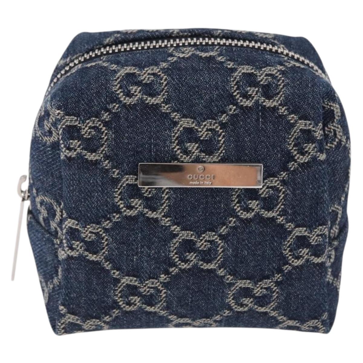 GUCCI GG Canvas Pouch Denim Blue Silver 875800 Auth 191961V