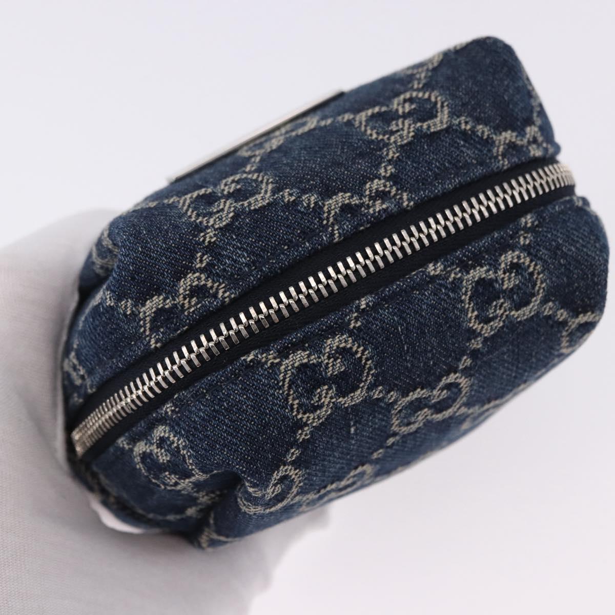 GUCCI GG Canvas Pouch Denim Blue Silver 875800 Auth 191961V