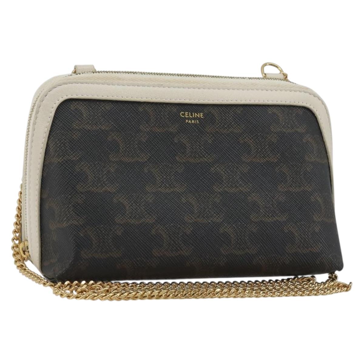 CELINE Triomphe Chain Shoulder Bag PVC Black Gold Auth 191964A