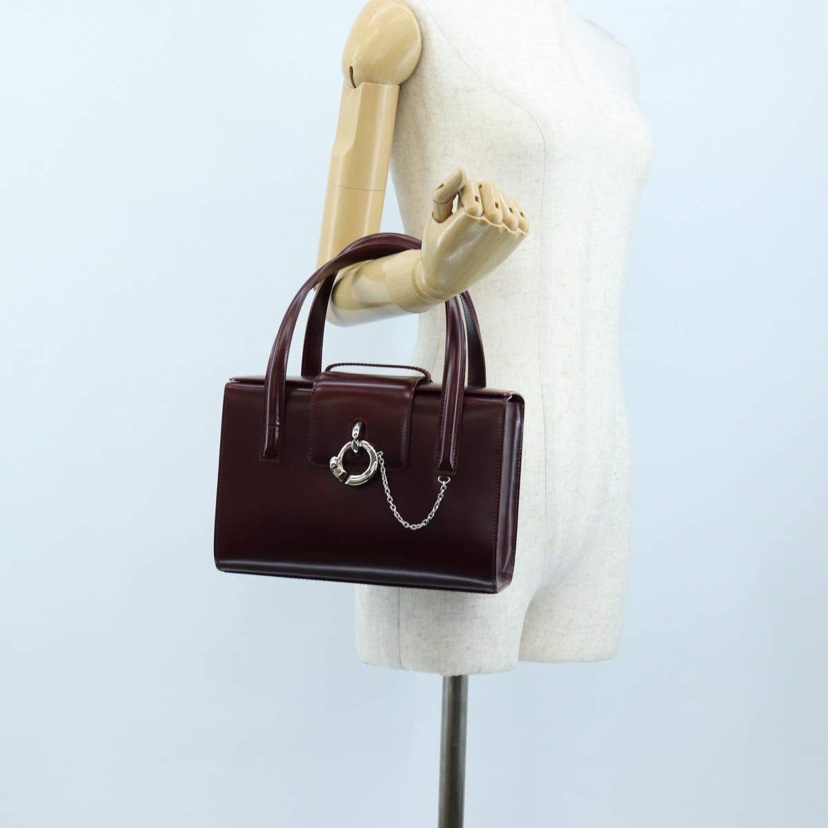 CARTIER PANTHERE Hand Bag Leather Bordeaux Silver Auth 191965V