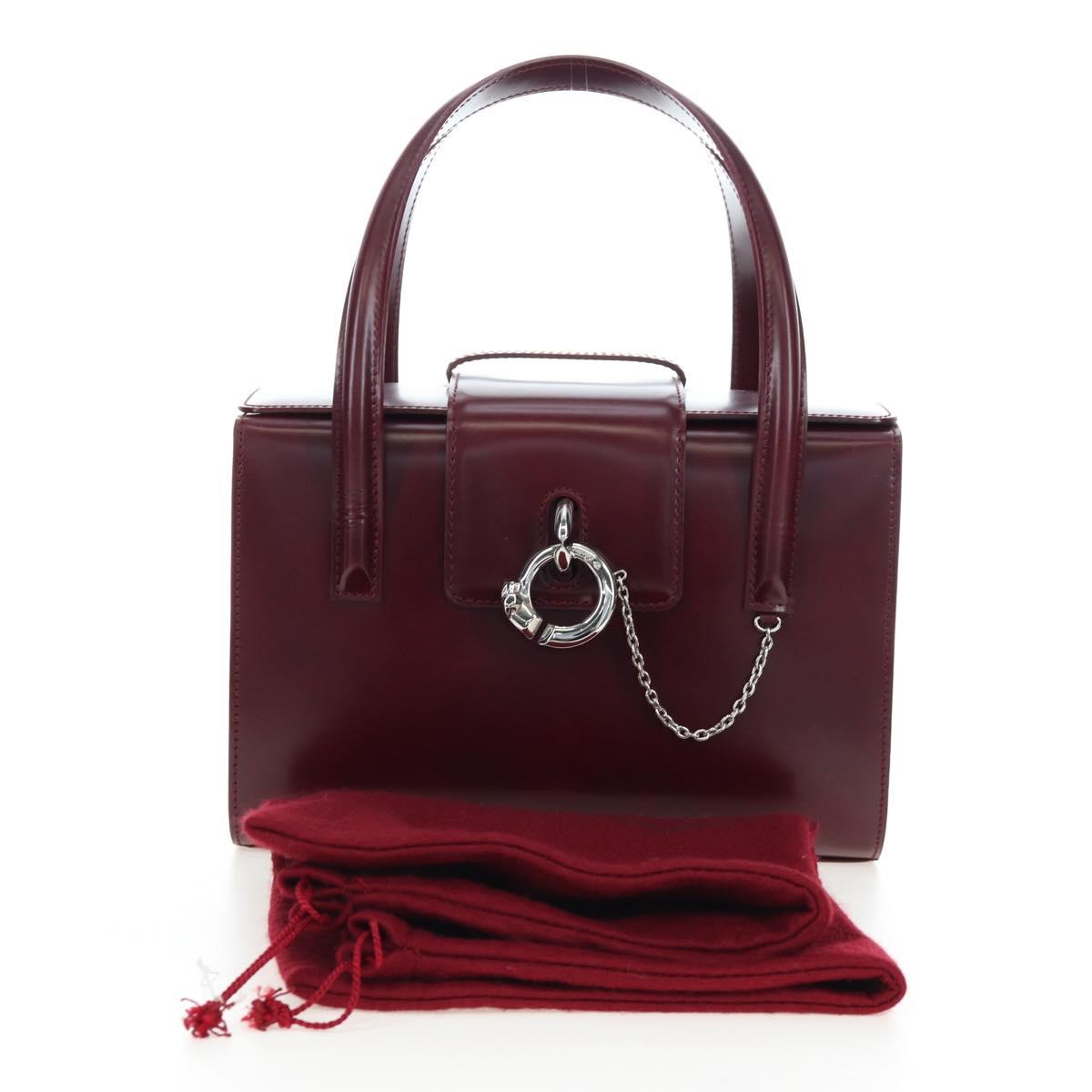 CARTIER PANTHERE Hand Bag Leather Bordeaux Silver Auth 191965V