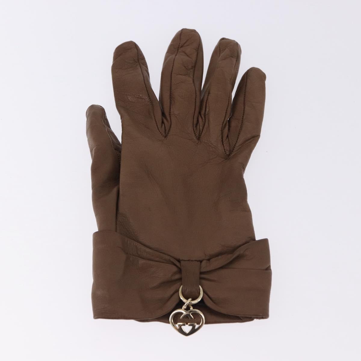 GUCCI Gloves Leather Brown Auth 191970V