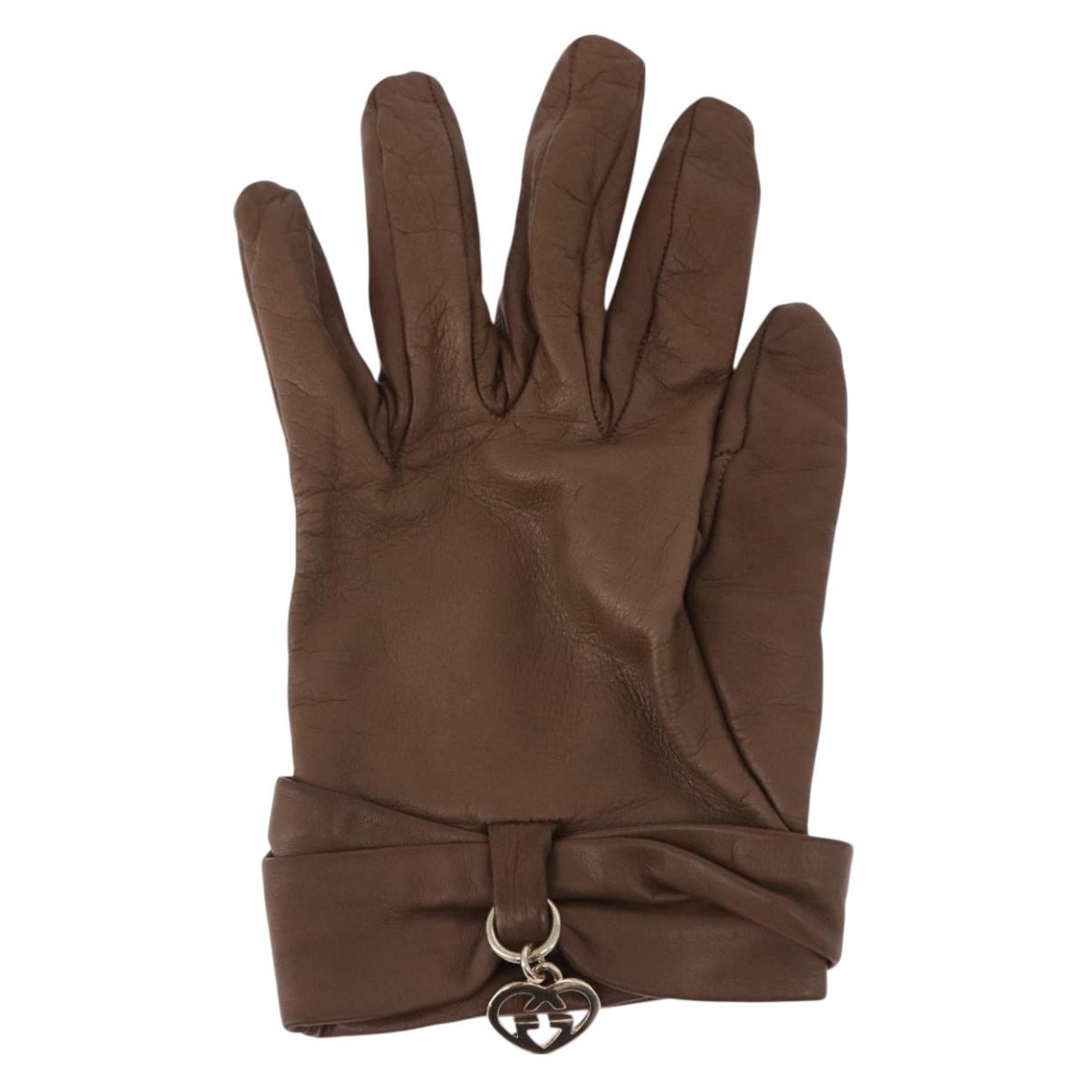 GUCCI Gloves Leather Brown Auth 191970V