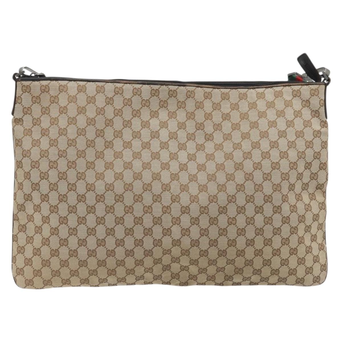 GUCCI GG Canvas Web Sherry Line Shoulder Bag Beige Silver Auth 191971A