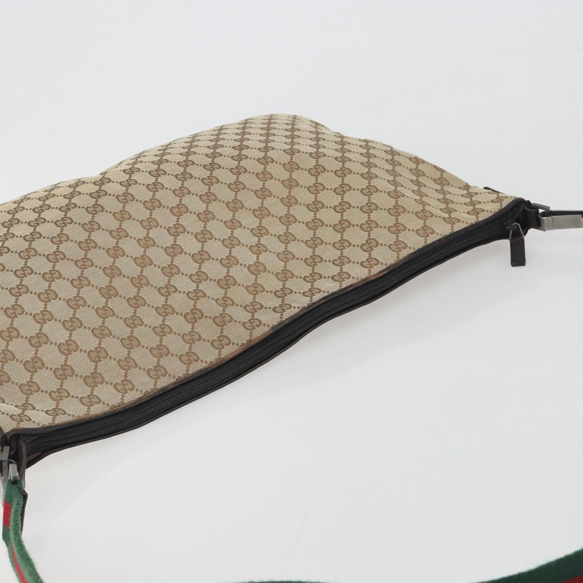 GUCCI GG Canvas Web Sherry Line Shoulder Bag Beige Silver Auth 191971A