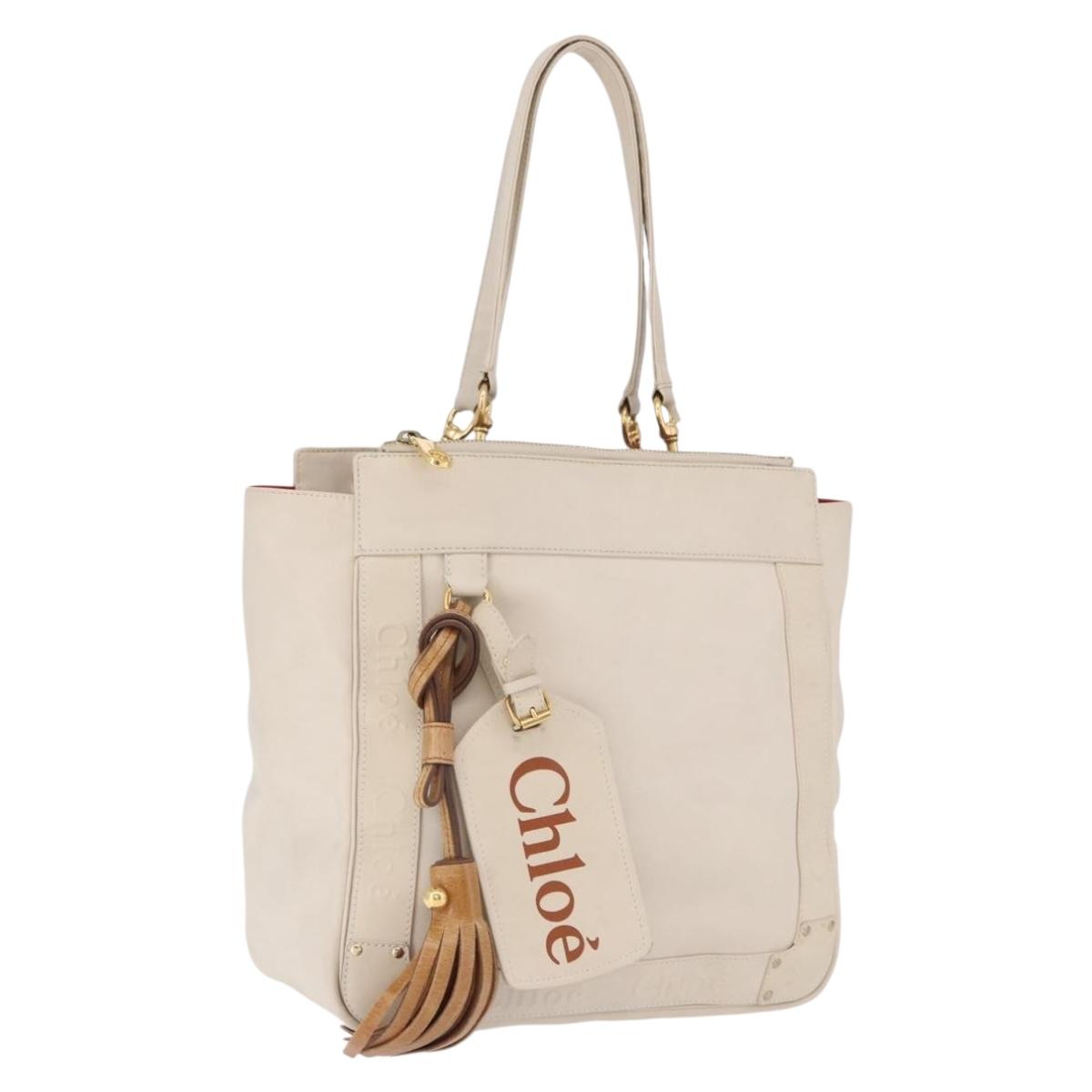 Chloe Eden Tote Bag Leather Ivory Gold Auth 191972A