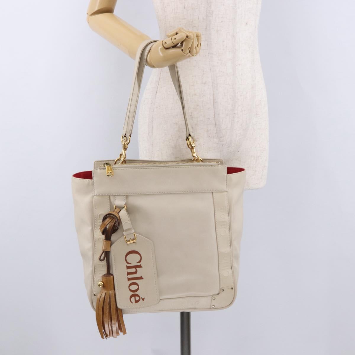 Chloe Eden Tote Bag Leather Ivory Gold Auth 191972A
