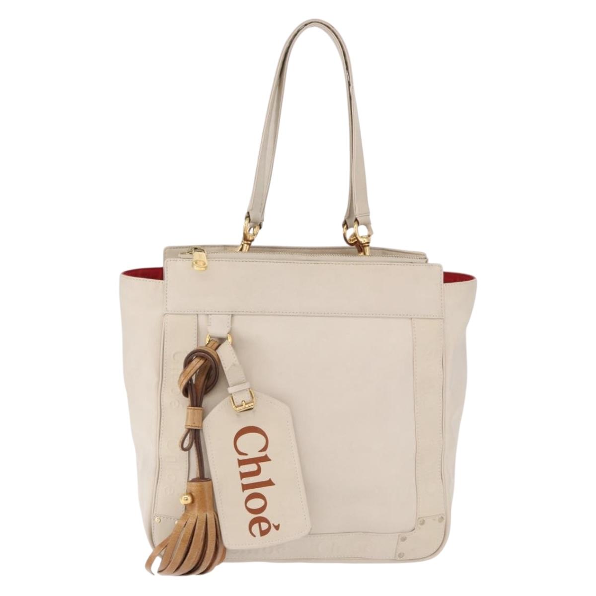 Chloe Eden Tote Bag Leather Ivory Gold Auth 191972A