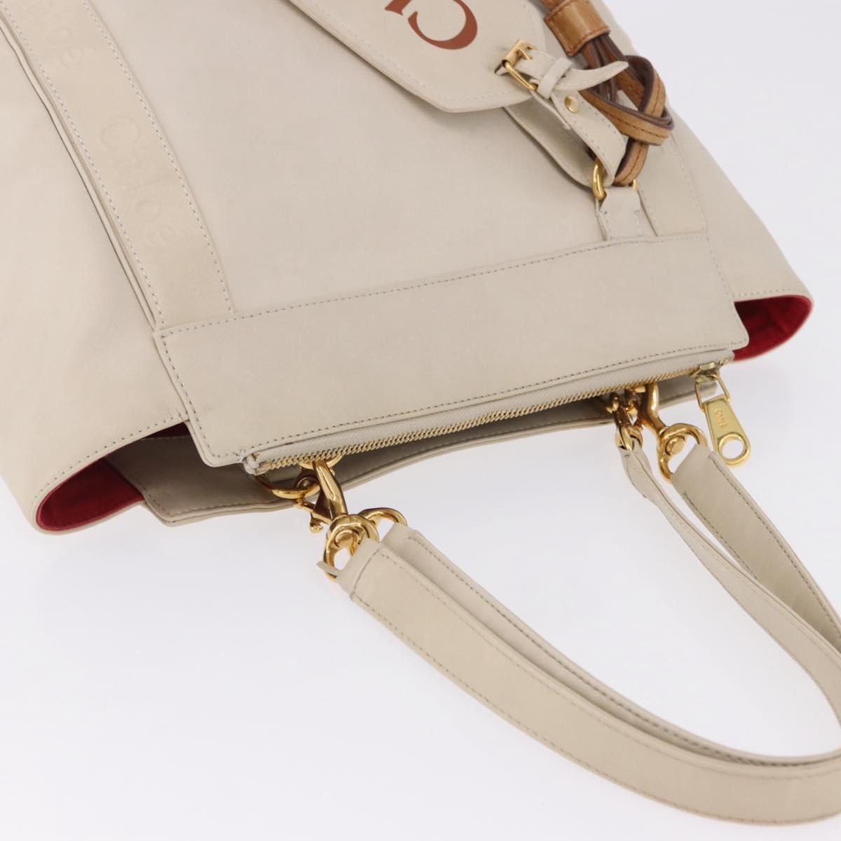Chloe Eden Tote Bag Leather Ivory Gold Auth 191972A