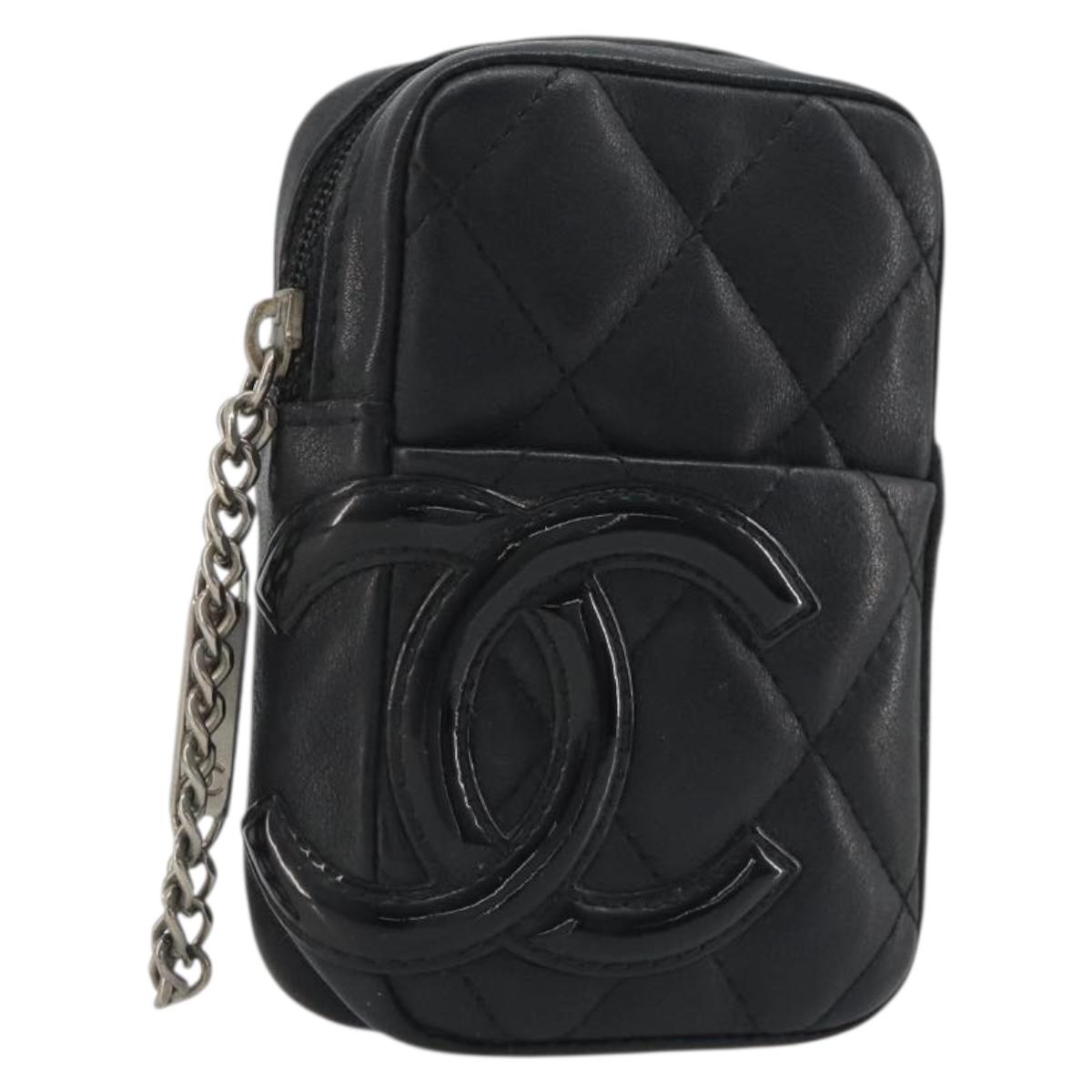 CHANEL Matelasse Cambon Line Pouch Lamb Skin Black CC Auth 191973A