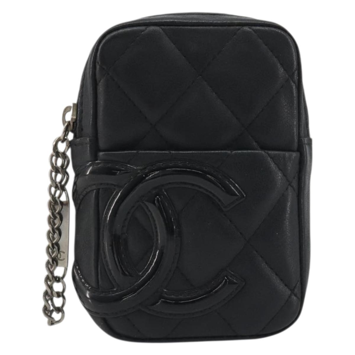 CHANEL Matelasse Cambon Line Pouch Lamb Skin Black CC Auth 191973A