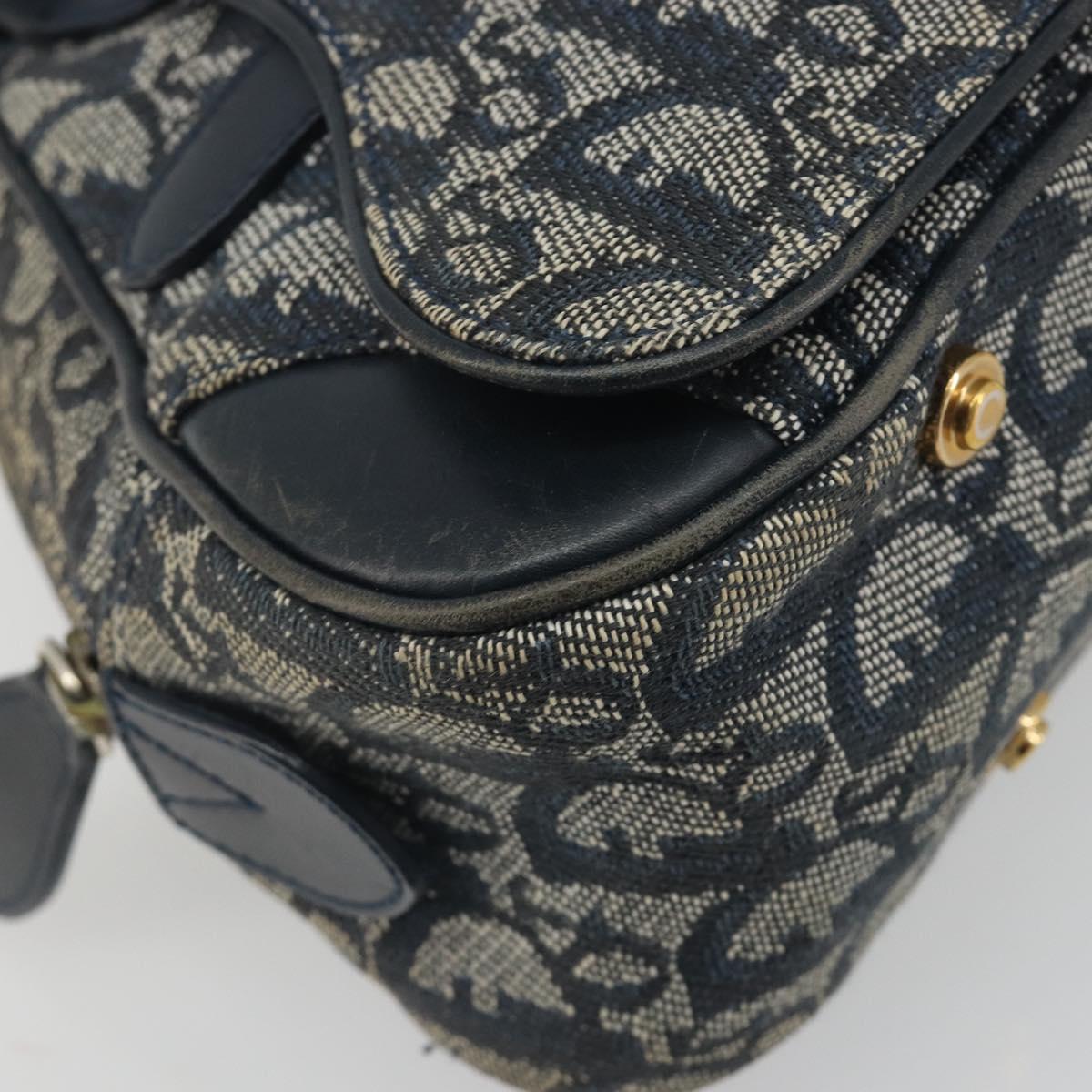 Christian Dior Trotter Canvas Double saddle Hand Bag Navy Gold Auth 191979V