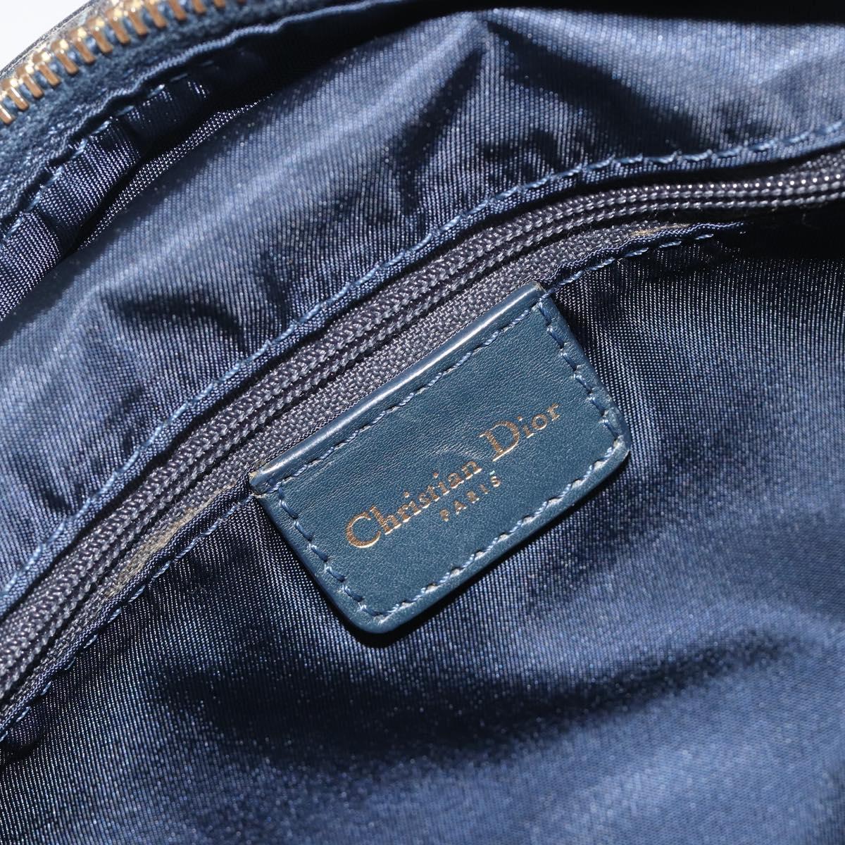 Christian Dior Trotter Canvas Double saddle Hand Bag Navy Gold Auth 191979V