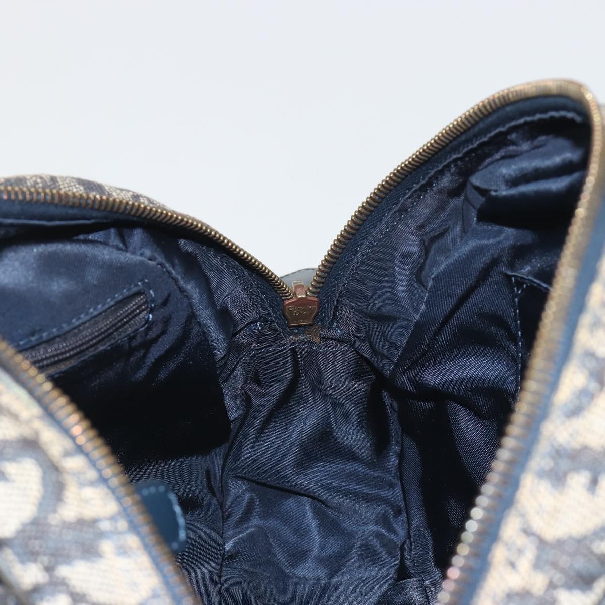 Christian Dior Trotter Canvas Double saddle Hand Bag Navy Gold Auth 191979V